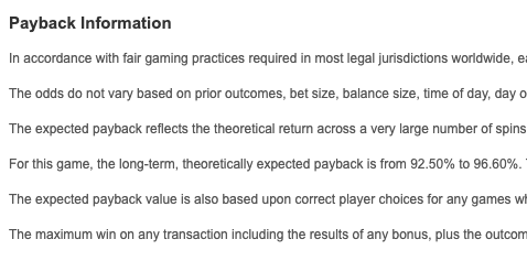 Wheel of Fortune On Tour payback information
